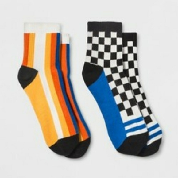 Pair of Thieves Other - Mens Striped 2pk Ankle Socks Black/White/Orange